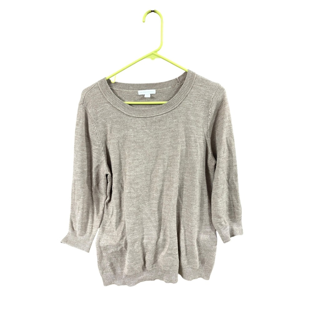 New York & Company Womens Taupe Marl Scoop Neck 3/4 Sleeve Knit Sweater Large‎